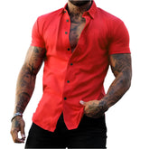 Short sleeved lapel shirt elastic thin solid color sports casual cardigan